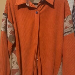 Orange Corduroy Jacket with Patterned Sleeves